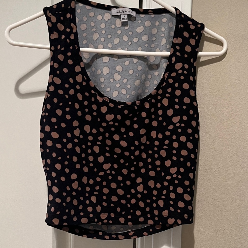 White Birch Black and Tan Polka Dot Crop Top